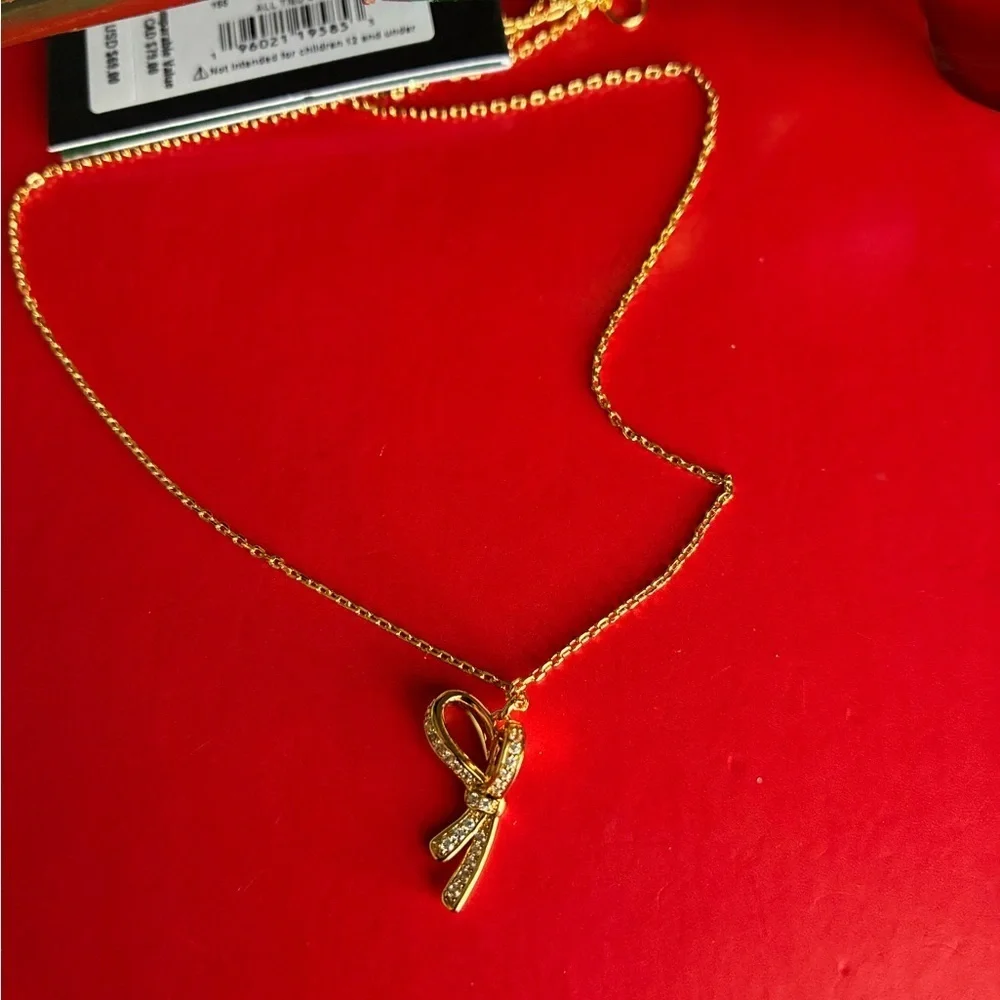 Kate Spade Necklace,Kate Spade Gold and Crystal Ribbon Necklace